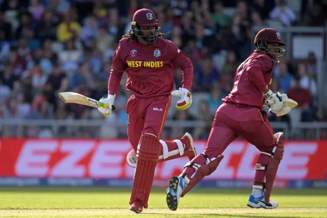 West Indies Chris Gayle (left) and Shimron Hetmyer