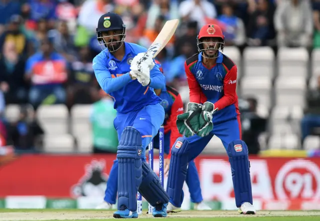 KL Rahul of India bats watched on by Ikram Ali Khil of Afghanistan