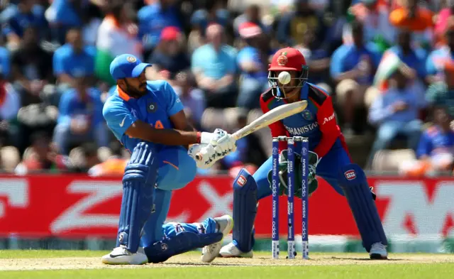 Vijay Shankar is trapped LBW by Afghanistan"s Rahmat Shah