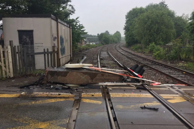 Crashed level crossing