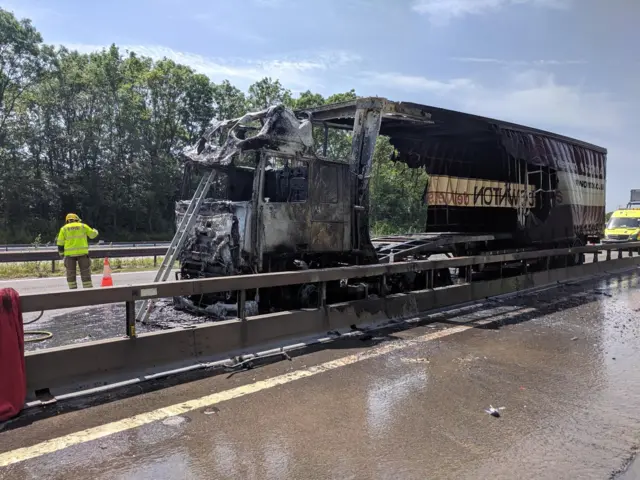 Lorry after fire extinguished