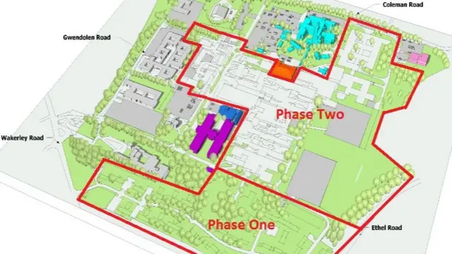 A map showing the land set to be sold off at Leicester General Hospital