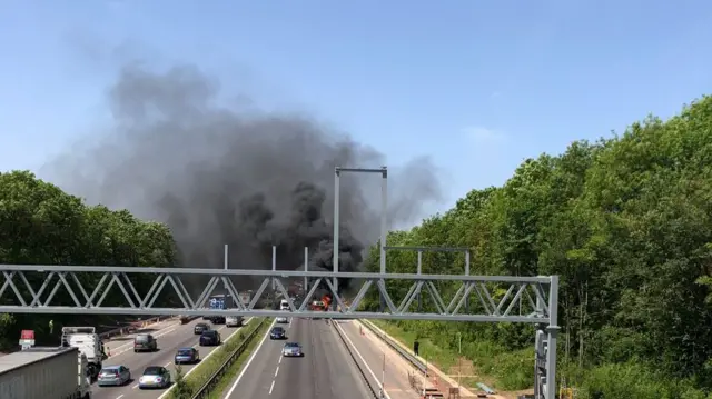 Smoke from fire on M6