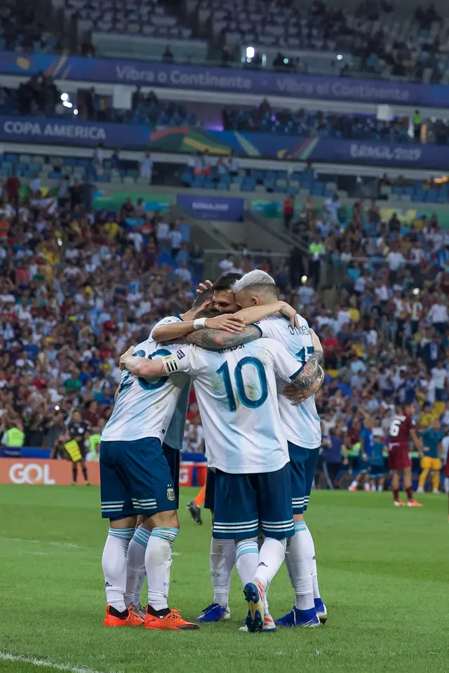 Lionel Messi and his Argentina team-mates celebrate