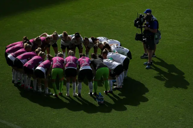 Germany players in a pre-match huddle