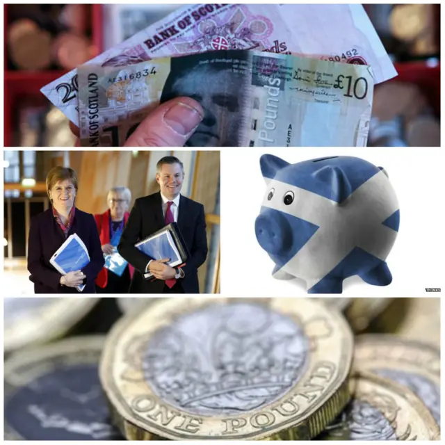 Money/Nicola Sturgeon and Derek Mackay/Saltire piggy bank