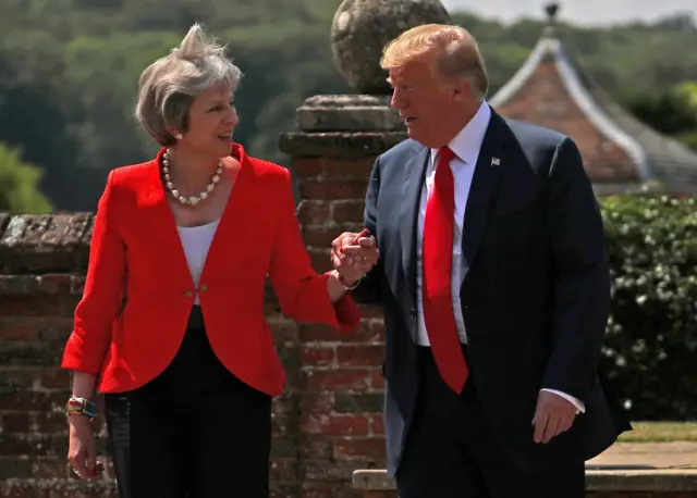 Theresa May and Donald Trump at Chequers in July 2018