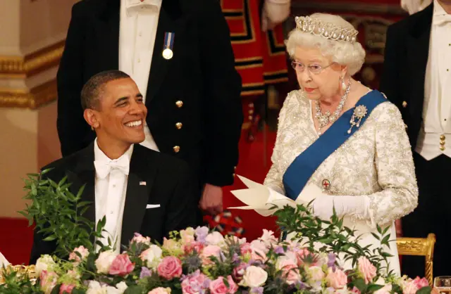 Barack Obama and the Queen at the state banquet in 2011