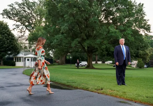 U.S. first lady Melania Trump walking to Marine One as they depart for London