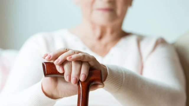 Older person with walking stick