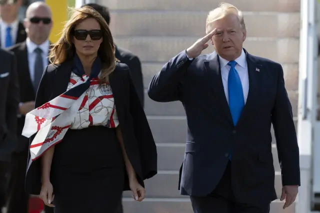 President Trump and the First Lady arrive at Stansted