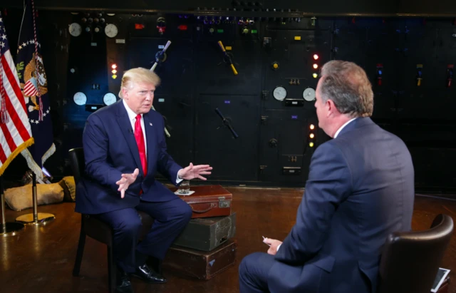 Donald Trump being interviewed by Piers Morgan