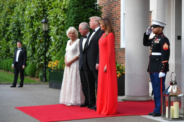 Prince Charles, Duchess of Cornwall and the Trumps are pictured at Winfield House