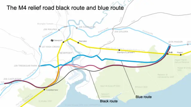 Map of the alternative routes