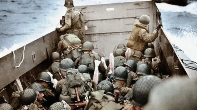 Troops in a lander on D-Day