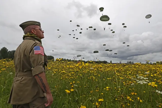 The parachutists are landing in drop zones used in the war