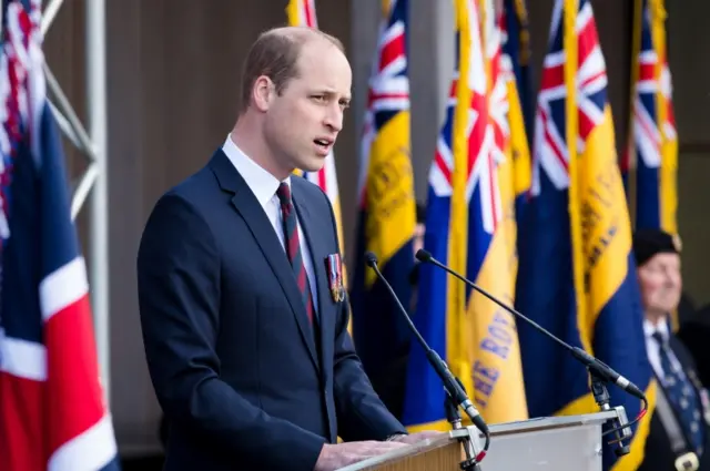 Prince William delivering a speech for D-Day