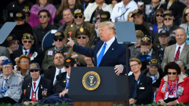 Donald Trump addressing ceremony in Colleville-sur-Mer