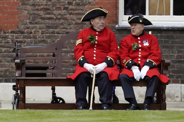 Pensioners wait for Prince Harry at the Founder"s Day Parade at the Royal Hospital Chelsea