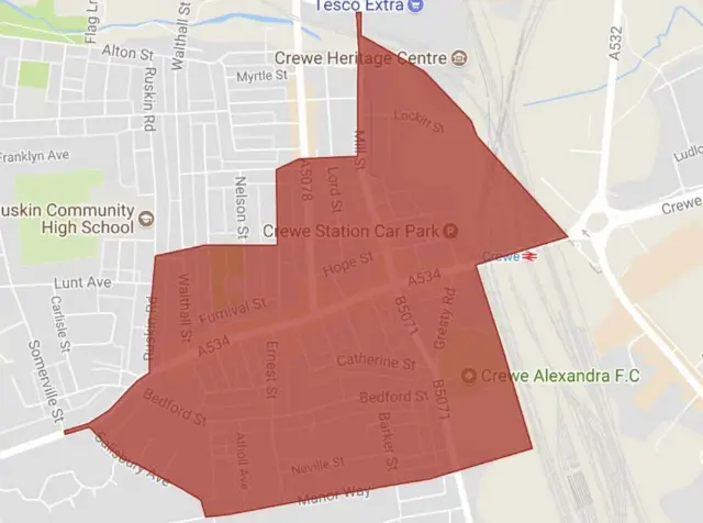 Map of affected area