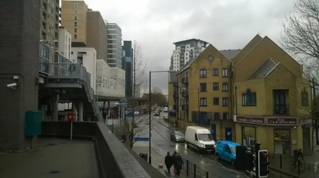 View up Limeharbour from Crossharbour DLR station