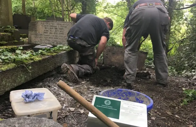 STAFF MAKING REPAIRS TO GRAVES