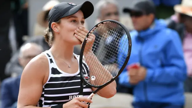 Ashleigh Barty of Australia reacts