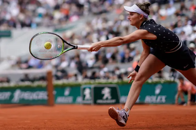 Marketa Vondrousova plays a forehand return