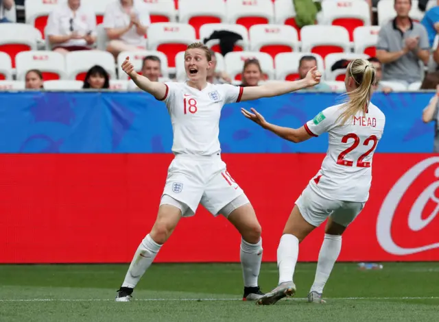 Ellen White celebrates a goal that will soon be disallowed