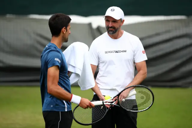 Novak Djokovic and Goran Ivanisevic in training