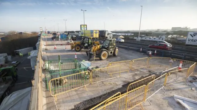 Work on one side of the viaduct