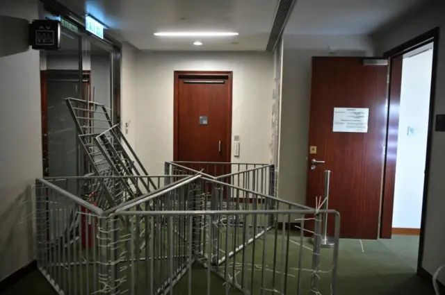 Barricades inside the parliament building