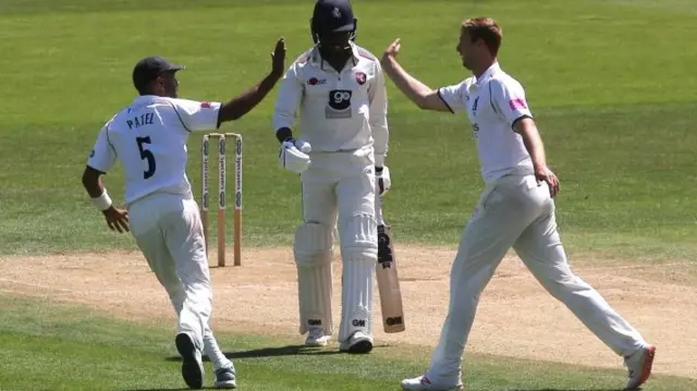 James Wainman took three wickets on his first-class debut at Canterbury, including both Kent centurions Sean Dickson and Daniel Bell-Drummond (above)