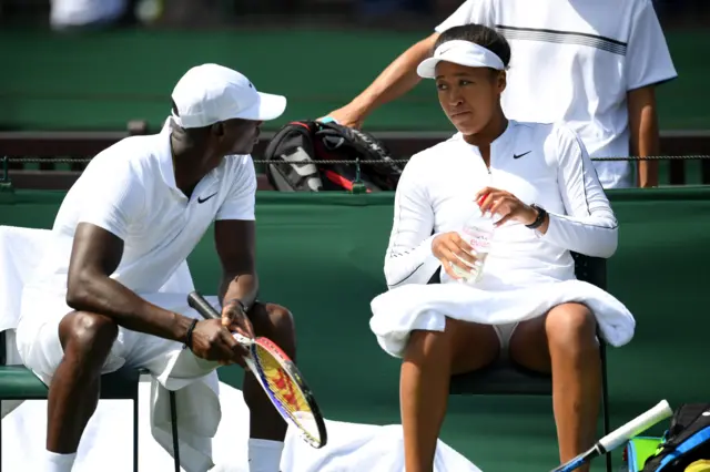 Naomi Osaka in a practice session at Wimbledon