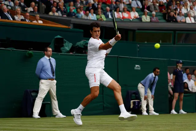 Jaume Munar plays a shot behind the baseline