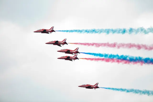 Red Arrows flying in formation