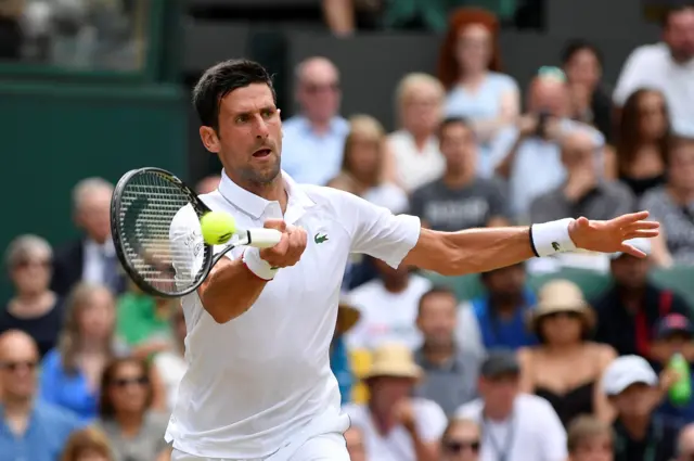 Novak Djokovic hits a forehand
