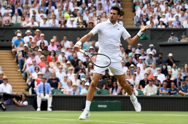 Novak Djokovic wins a point with a drop shot
