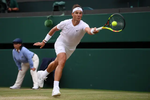 Rafael Nadal of Spain stretches