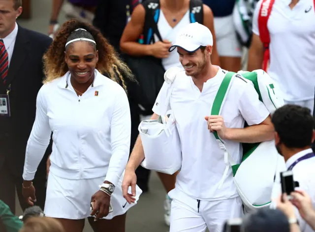Serena Williams and Andy Murray make their way to court 2