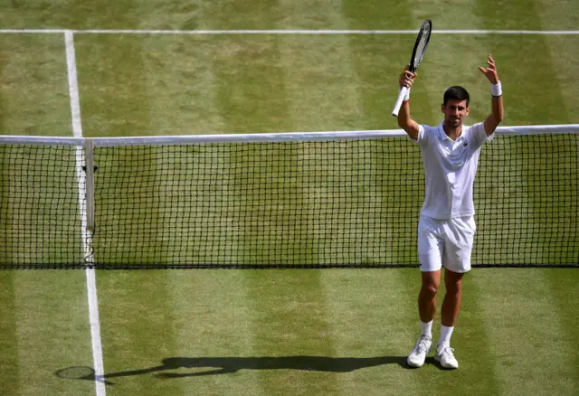 Novak Djokovic salutes the Centre Court crowd