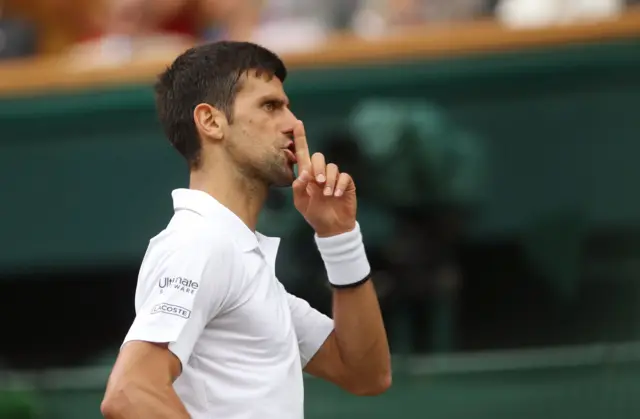 Novak Djokovic shushes the crowd