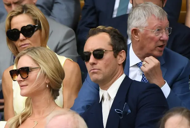 The buzz has extended to the Royal Box, where Sir Alex Ferguson discusses the state of this tight encounter, while Jude Law looks on, stony-faced