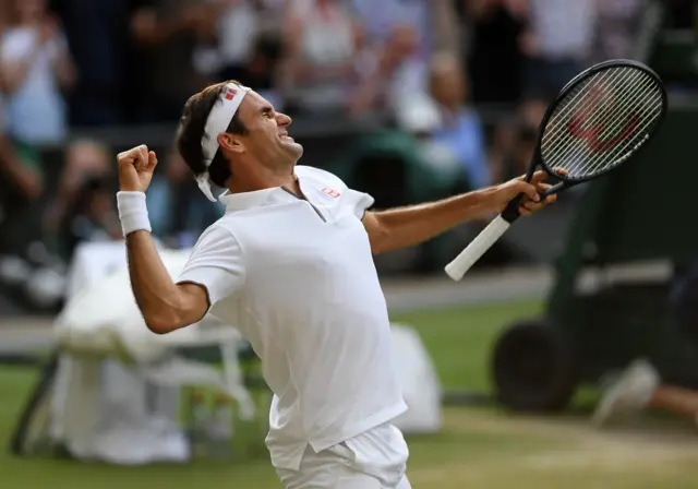 Roger Federer celebrates