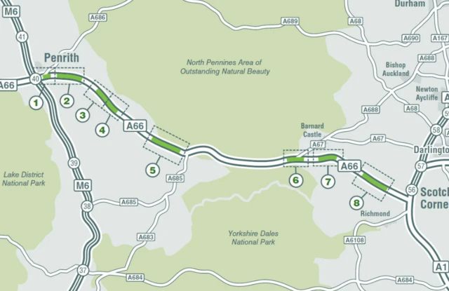 Map showing sections to be rebuilt