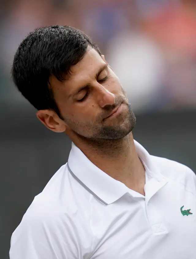 Novak Djokovic closes his eyes in frustration