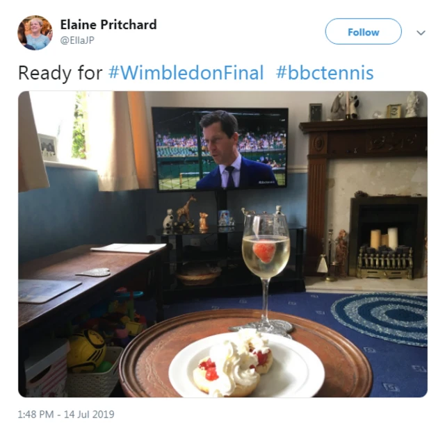 Elaine Pritchard tweets: Ready for Wimbledon final