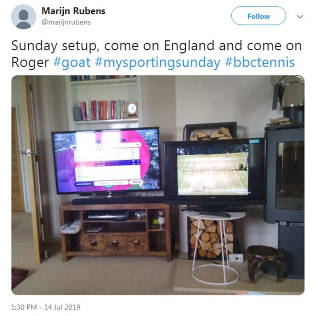 Marijns Ruben tweets: Sunday setup, come on England and come on Roger