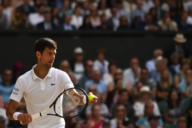 Novak Djokovic prepares to serve