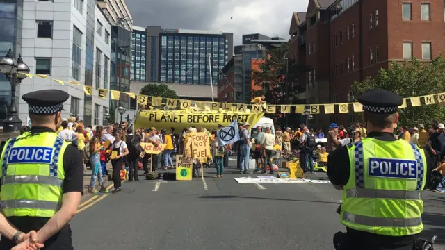 Protesters on the bridge